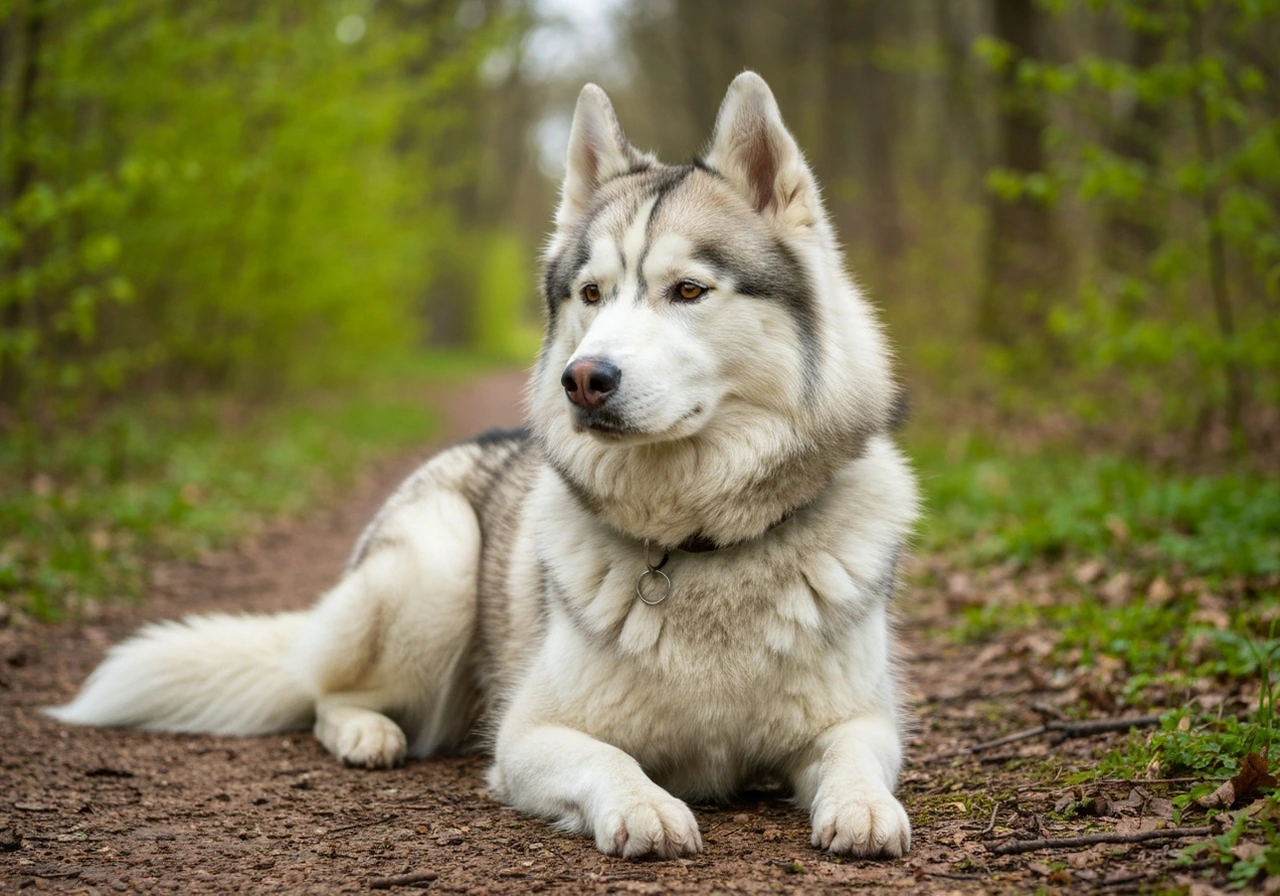 Siberian Husky resting comfortably